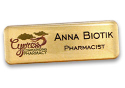 1x3 name tag with a color logo and dome