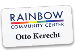 Metal name tags with a UV color logo.