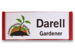 Plastic speedy badges, reusable.