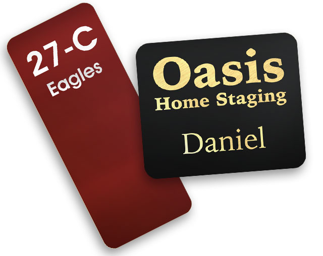 Classic custom sized metal name tags. 