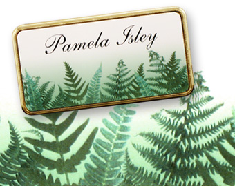 Digitally printed plastic name tags.
