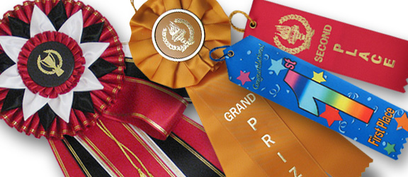 Variety of rosettes are available at personalized-ribbons.com